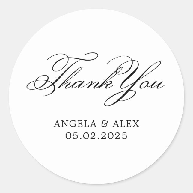 Elegante Classic Calligraphy Wedding Vielen Dank Runder Aufkleber (Vorderseite)