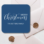Elegante Classic Clean Midnight Blue Christmas Quadratischer Aufkleber<br><div class="desc">Eleganter,  einfacher,  sauberer,  Midnight Blue Weihnachtsaufkleber mit personalisiertem,  handgeschriebenem,  stylishen Text. Dieses stilvolle Design wird Ihnen in dieser Ferienzeit ein besonderes Gefühl geben</div>