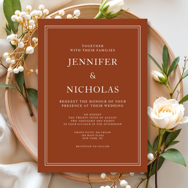 Elegante Classic Einladung (Elegant Classic Formal Terracotta Wedding Invitation)