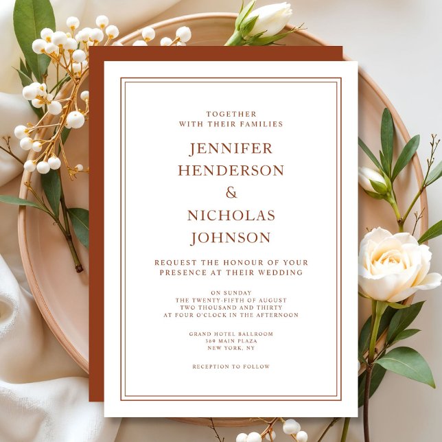 Elegante Classic Einladung (Elegant Classic Formal Terracotta Wedding Invitation)