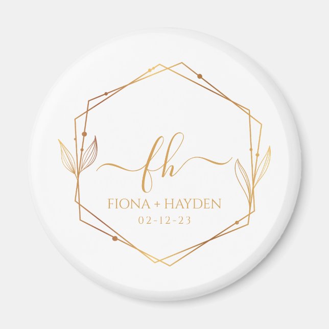 Elegante Classic Gold Mit Monogramm erste Hochzeit Magnet (Vorne)