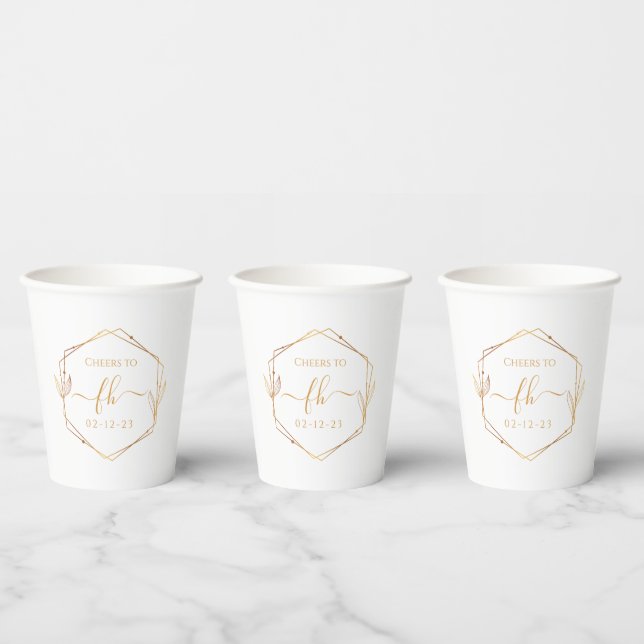 Elegante Classic Gold Mit Monogramm erste Hochzeit Pappbecher (Multi)