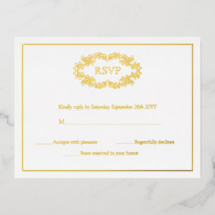 Elegante Classic Gold Wappen Monogram RSVP Cards Folie Einladungspostkarte