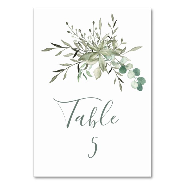 Elegante Classic Green Eucalyptus Wedding Tischnummer (Vorderseite)