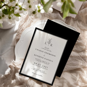 Elegante Classic Leaf Monogram Wedding Einladung