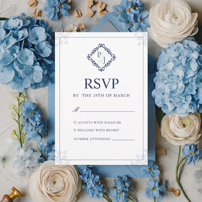 Elegante Classic Navy Blue Wedding RSVP Card (Von Creator hochgeladen)