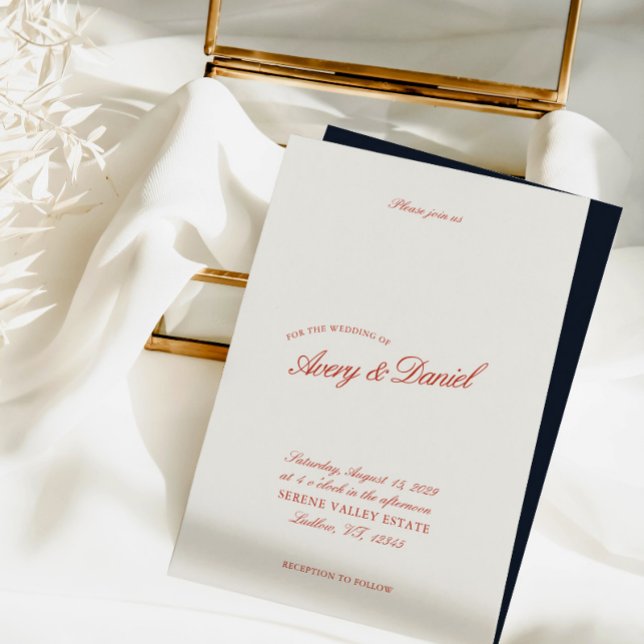 Elegante Classic Red & Deep Blue Wedding Einladung (Elegant Classic Red & Deep Blue Wedding Invitation)