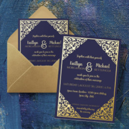 Elegante Classic Vintag Navy Gold Foil Wedding Folieneinladung