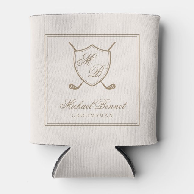 Elegante Classic Wappen Monogram Golf Wedding Dosenkühler (Vorderseite)