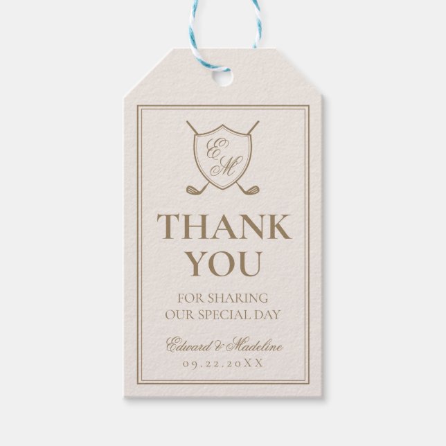 Elegante Classic Wappen Monogram Golf Wedding Geschenkanhänger (Vorderseite)
