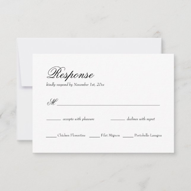 Elegante Classic Wedding RSVP Card Karte (Vorderseite)
