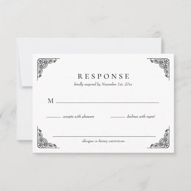 Elegante Classic Wedding RSVP Card Karte (Vorderseite)