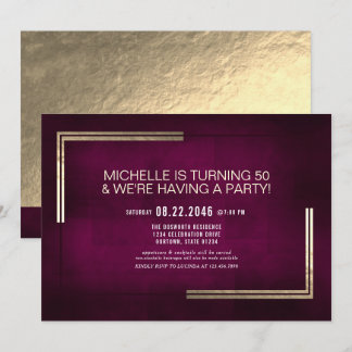 Elegante Classy Dark Pink/Gold Geburtstagsparty Einladung