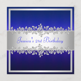 Elegante Cobalt Blue Silver Rose Geburtstagsparty Einladung