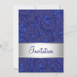 Elegante Cobalt Metallische Flora Damaskus Alle Ve Einladung