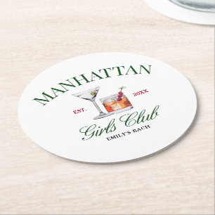Elegante Cocktails Green & Red Girl's Club Runder Pappuntersetzer