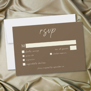 Elegante Cocoa-Braune Minimalistische Hochzeit RSVP Karte