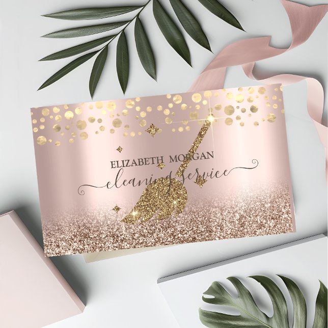 Elegante Confetti Haushaltshilfe Reinigung Rose Go Visitenkarte (Von Creator hochgeladen)