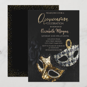 Elegante Confetti Masque, Masquerade Quinceñera Einladung