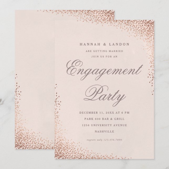 Elegante Confetti Rose Gold Engagement Party Einladung (Vorne/Hinten)