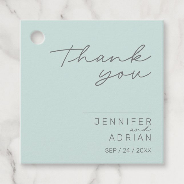 Elegante Cool Mint Minimal Danke Hochzeit Geschenkanhänger (Vorderseite)