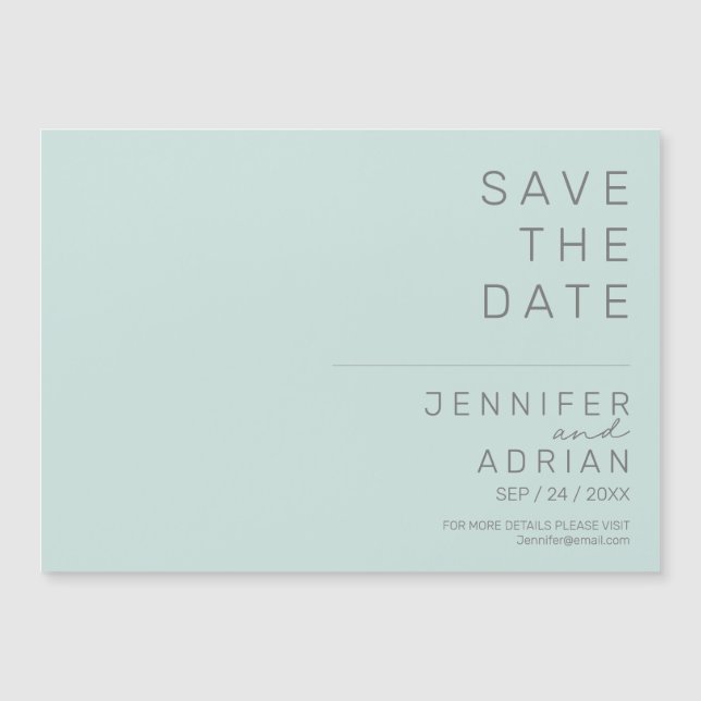 Elegante Cool Mint Minimal Moderne Save the Date Magnetkarte (Vorderseite)