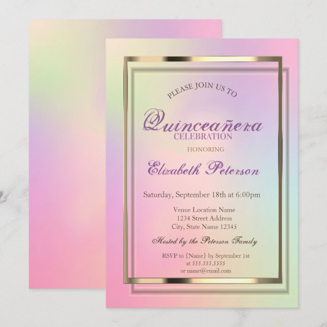 Elegante Coole Holografie Quinceañera Einladung (Vorne/Hinten)