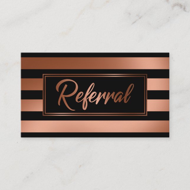 Elegante Copper- und Black Striping-Referenzkarten Empfehlungskarte (Vorderseite)