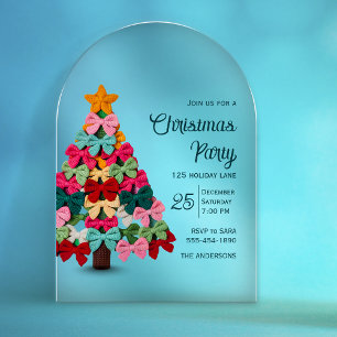 Elegante Coquette-Bögen Weihnachtsbaum-Party Acryleinladungen