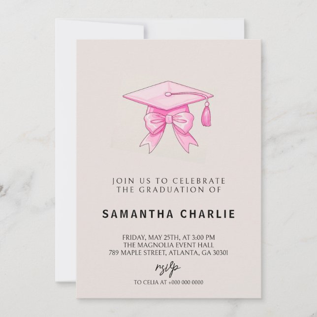 Élégante Coquette Bow Pink Graduation Invitation (Devant)