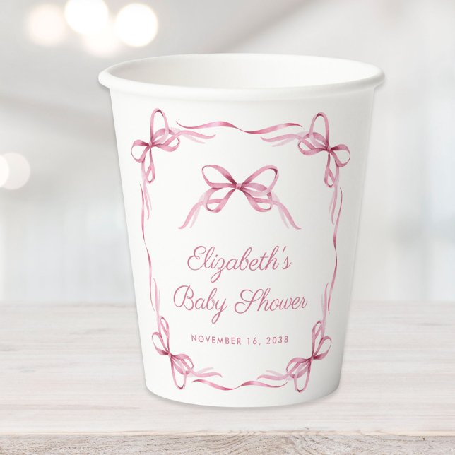 Elegante Coquette Bows Pink Baby Girl Dusche Pappbecher (Von Creator hochgeladen)