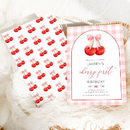 Elegante Coquette Cherry Erster Geburtstag Einladung