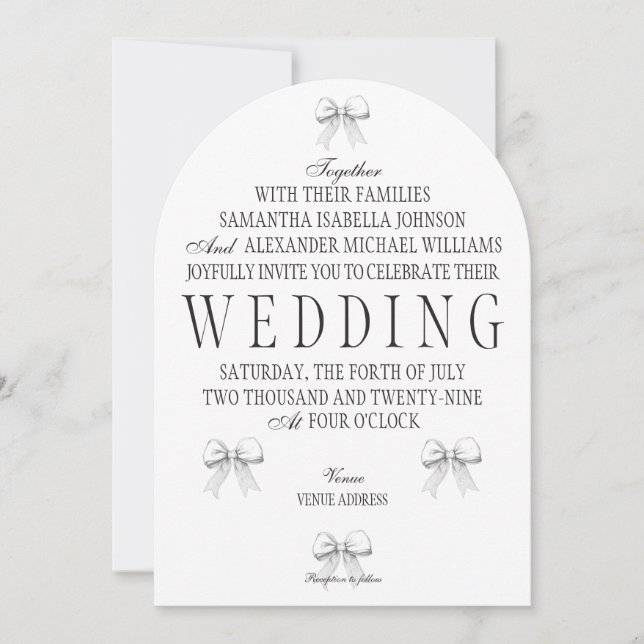 Elegante Coquette Hand Drawn Bows & Wedding Vows Einladung (Vorderseite)