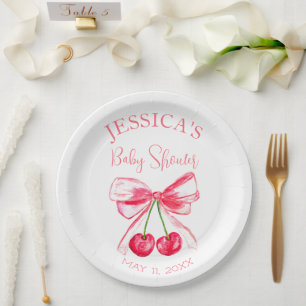 Elegante Coquette Pink Bow Baby Shower Girl Pappteller