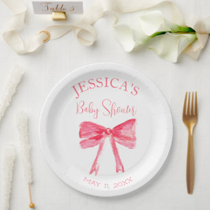 Elegante Coquette Pink Bow Baby Shower Girl Pappteller