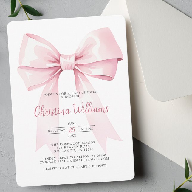 Elegante Coquette Pink Bow Girl Babydusche Einladung (Von Creator hochgeladen)