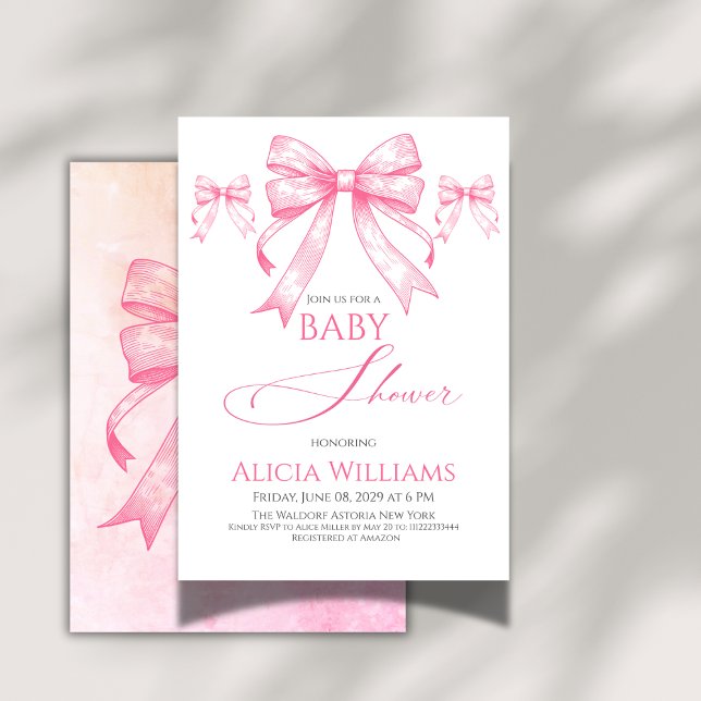 Elegante Coquette Pink Bow Retro Girl Babydusche Einladung (Von Creator hochgeladen)