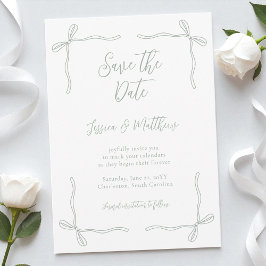 Elegante Coquette-Sage-Grün-Bows-and-Vows-Hochzeit Save The Date