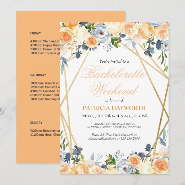 Elegante Coral Floral Bachelorette Wochenende Einladung (Vorne/Hinten)