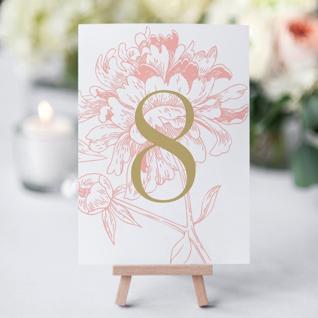 Elegante Coral Floral Peony Wedding Tischnummer (Von Creator hochgeladen)