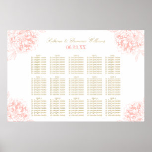 Elegante Coral-Gold-Blumen-Pfingstrosen-Hochzeitss Poster