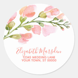Elegante Coral Gold Floral Script-Rücksendeadresse Runder Aufkleber