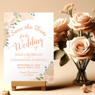 Elegante Coral Peach Wassercolor Floral Boho Hochz Save The Date