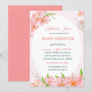 Elegante Coral Pink Blumendusche Einladung