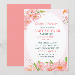 Elegante Coral Pink Blumendusche Einladung