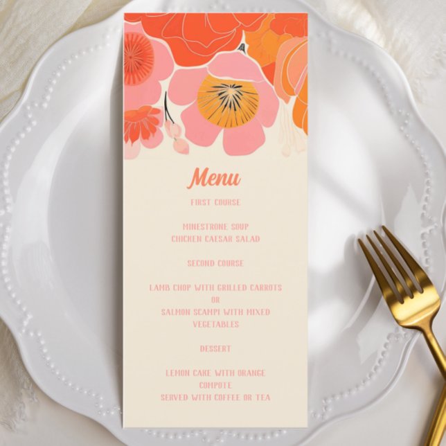 Elegante Coral Pink Poppy Blume Menükarte (Von Creator hochgeladen)