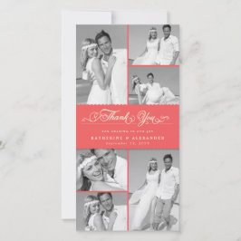Elegante Coral Red Scalloped Band 6 Foto Hochzeit Dankeskarte