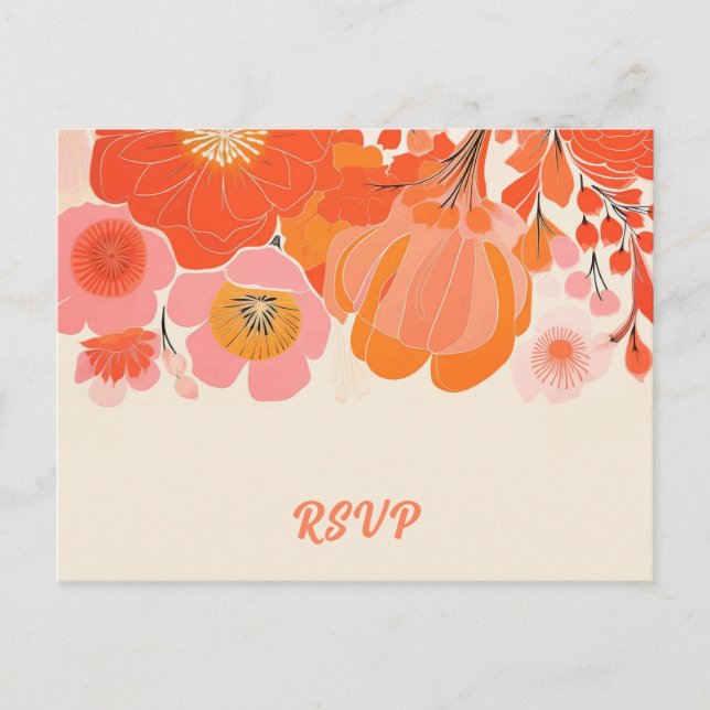 Elégante Coral rose Pavot Fleur RSVP carte postale (Devant)