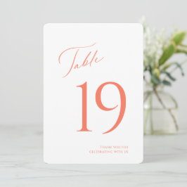 Elegante Coral Script Wedding Tischnummer Card