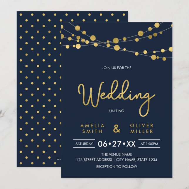 Elégante cordes Bleues de Lumières Faire-part de m (Devant / Derrière)